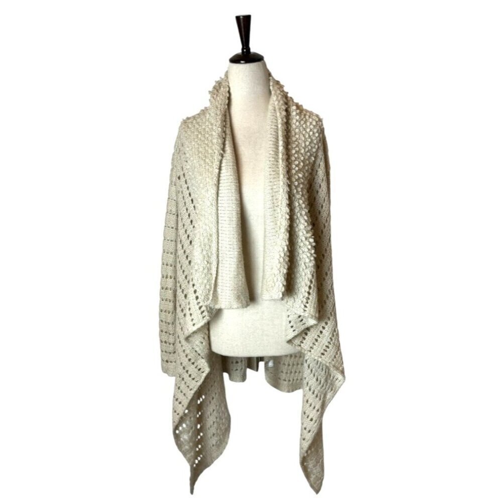 Knox Rose Sweater Women Small Ivory Open Front Open Knit Asymmetric Hem Cardigan